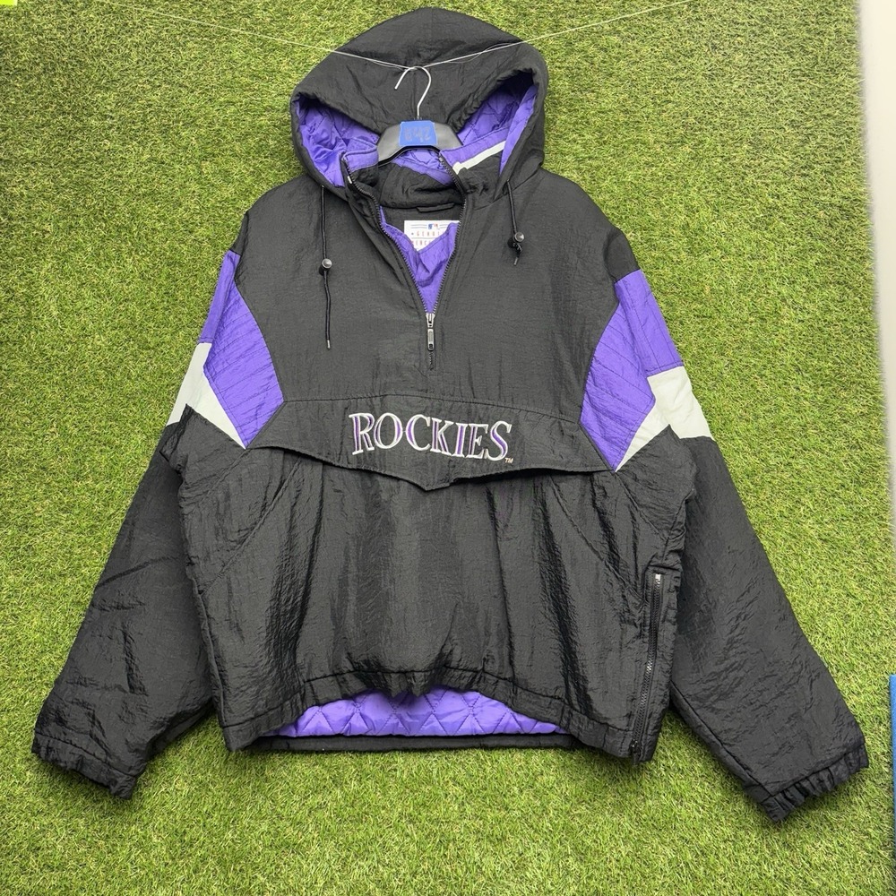 Vintage Colorado Rockies Starter Jacket Mens XL Black MLB Baseball 90s 1/2 Zip